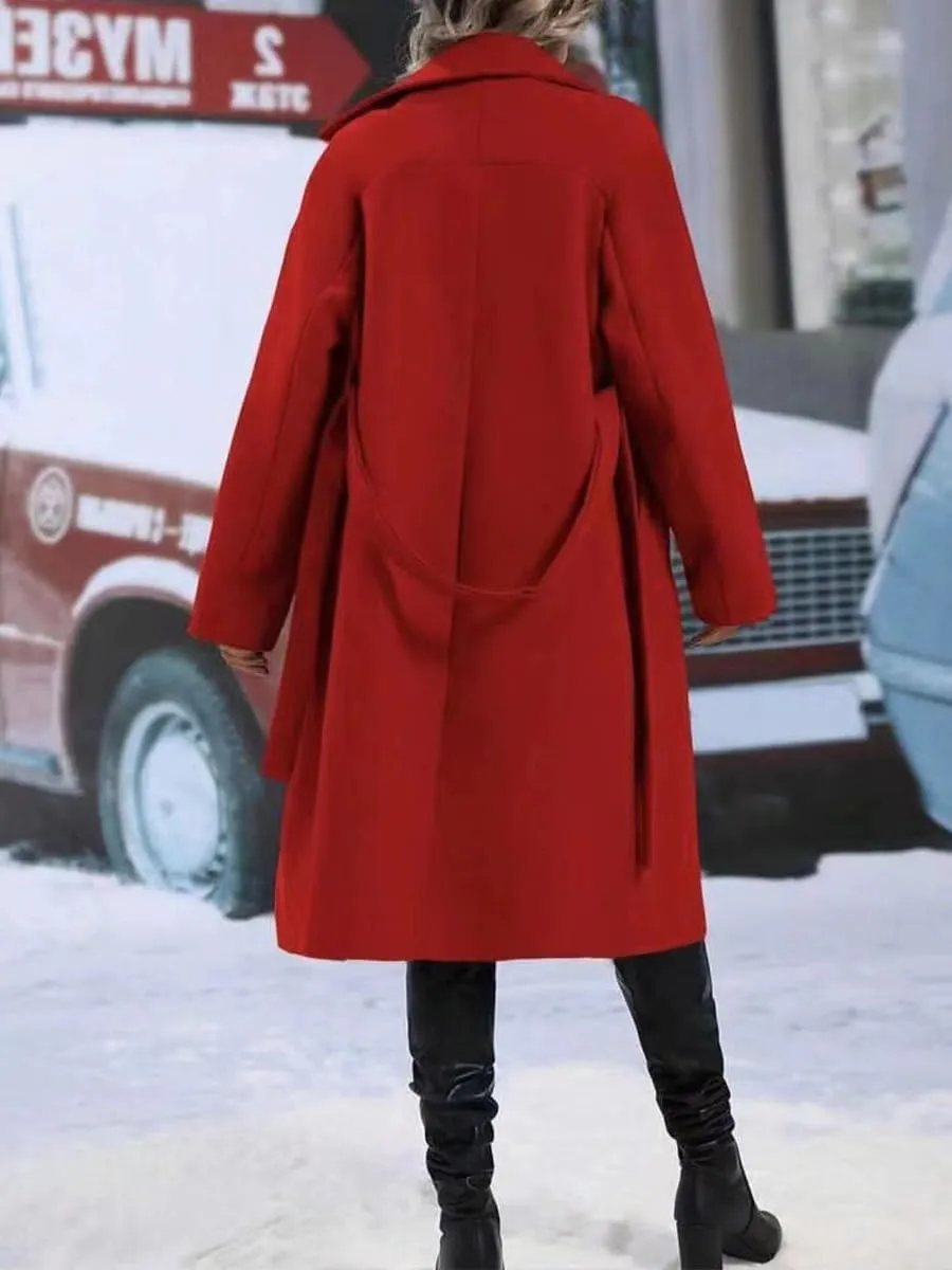 Trench Coat for Women 2024 Long Sleeve Coat Classic Double Breasted Fall Winter Work Office Overcoat with Side Pockets