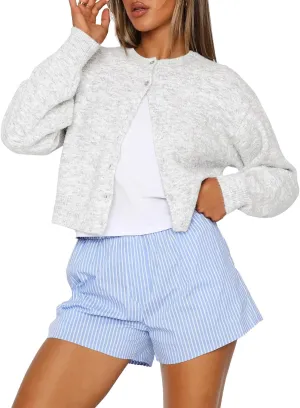 Trendy Queen Cropped Cardigan Sweaters for Women Lightweight Crop Cotton Knit Y2k Fall Outfits Fashion Clothes 2025