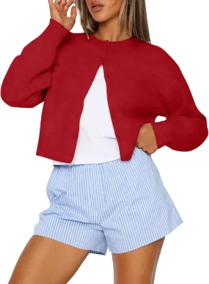 Trendy Queen Cropped Cardigan Sweaters for Women Lightweight Crop Cotton Knit Y2k Fall Outfits Fashion Clothes 2025