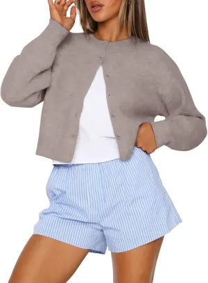 Trendy Queen Cropped Cardigan Sweaters for Women Lightweight Crop Cotton Knit Y2k Fall Outfits Fashion Clothes 2025