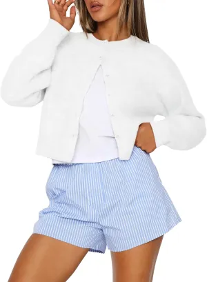 Trendy Queen Cropped Cardigan Sweaters for Women Lightweight Crop Cotton Knit Y2k Fall Outfits Fashion Clothes 2025