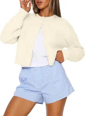Trendy Queen Cropped Cardigan Sweaters for Women Lightweight Crop Cotton Knit Y2k Fall Outfits Fashion Clothes 2025