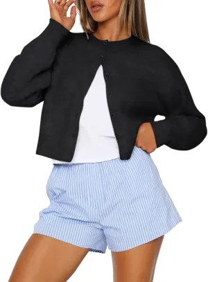 Trendy Queen Cropped Cardigan Sweaters for Women Lightweight Crop Cotton Knit Y2k Fall Outfits Fashion Clothes 2025