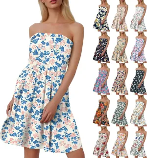Tube Top Dress-Summer Strapless Dress Beach Vacation Floral Sundresses
