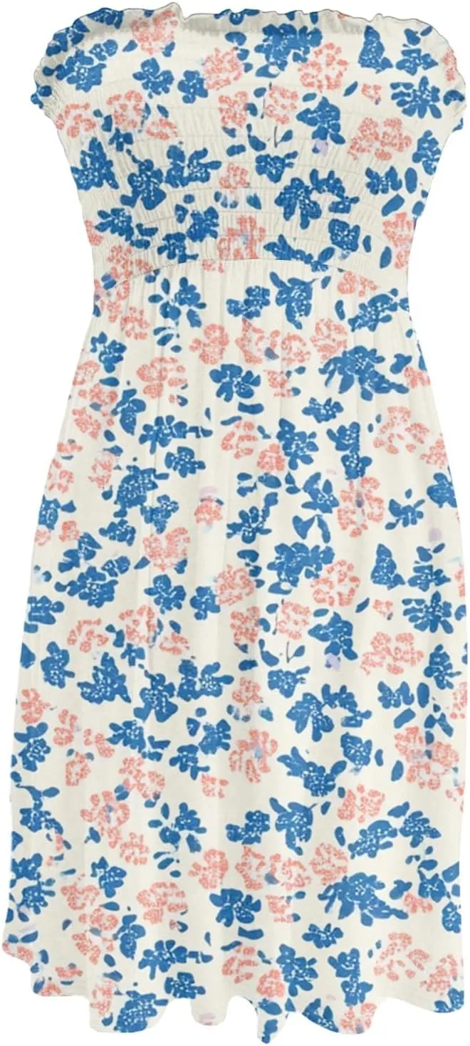 Tube Top Dress-Summer Strapless Dress Beach Vacation Floral Sundresses