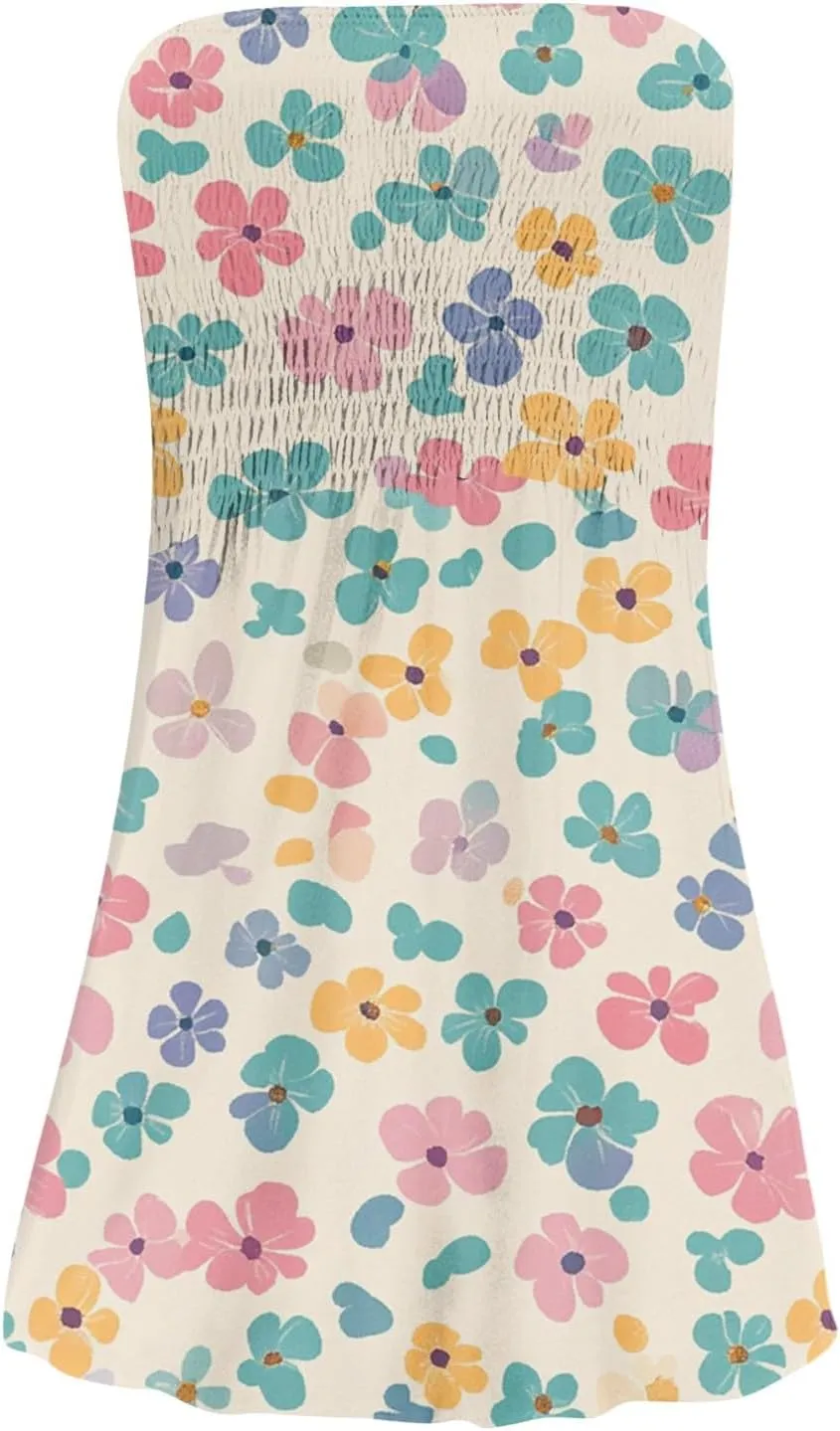 Tube Top Dress-Summer Strapless Dress Beach Vacation Floral Sundresses