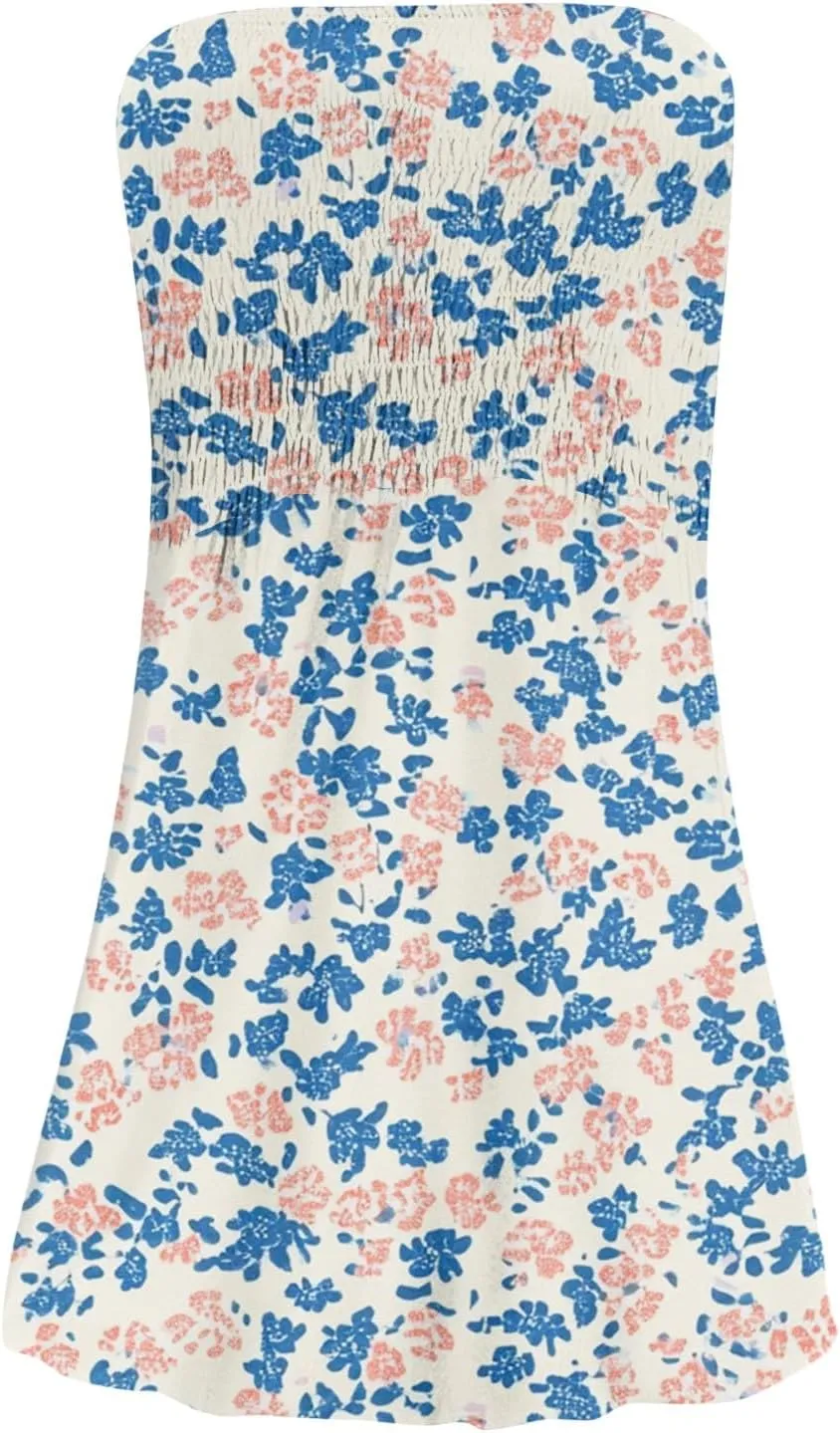 Tube Top Dress-Summer Strapless Dress Beach Vacation Floral Sundresses