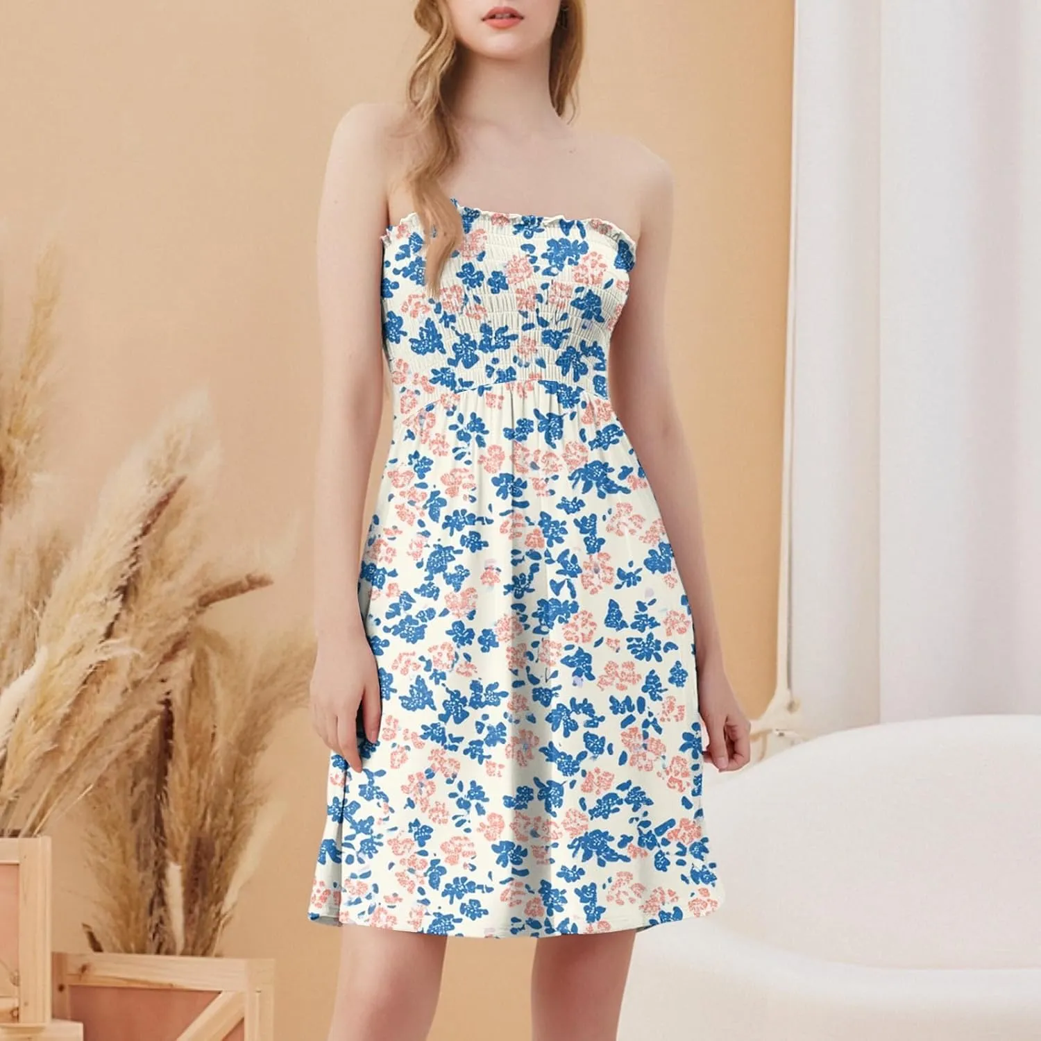 Tube Top Dress-Summer Strapless Dress Beach Vacation Floral Sundresses
