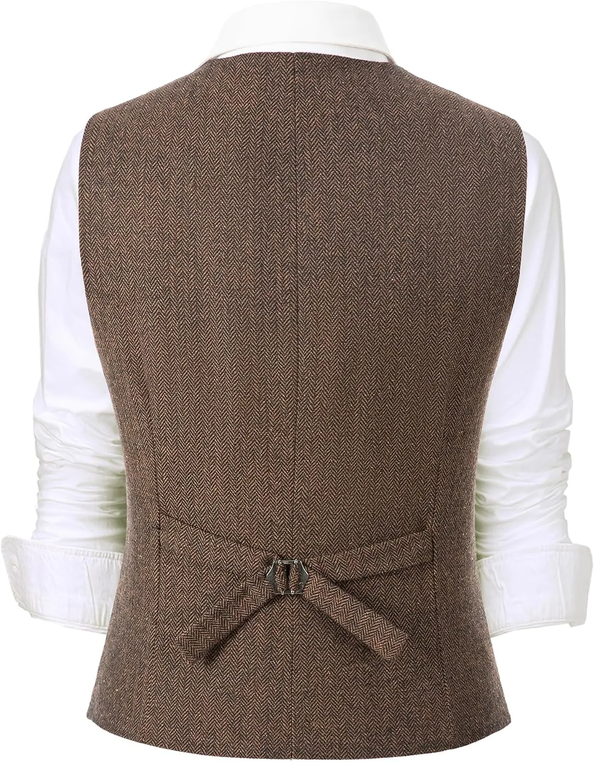 Tuikayoo Womens Herringbone tweed Sleeveless Slim Fit Button Down Top V Neck Outerwear Waistcoat Vest