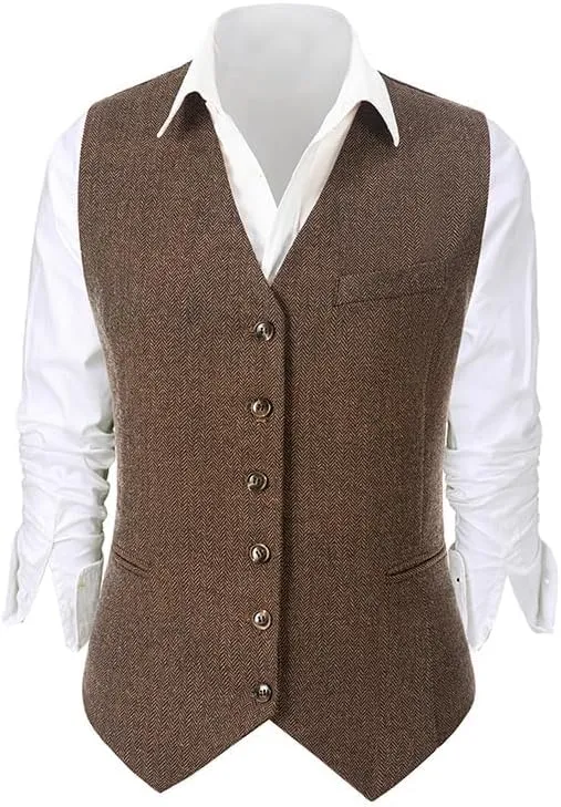 Tuikayoo Womens Herringbone tweed Sleeveless Slim Fit Button Down Top V Neck Outerwear Waistcoat Vest