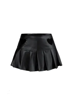 Twisted Faux Leather Heart Mini Skirt (Black)