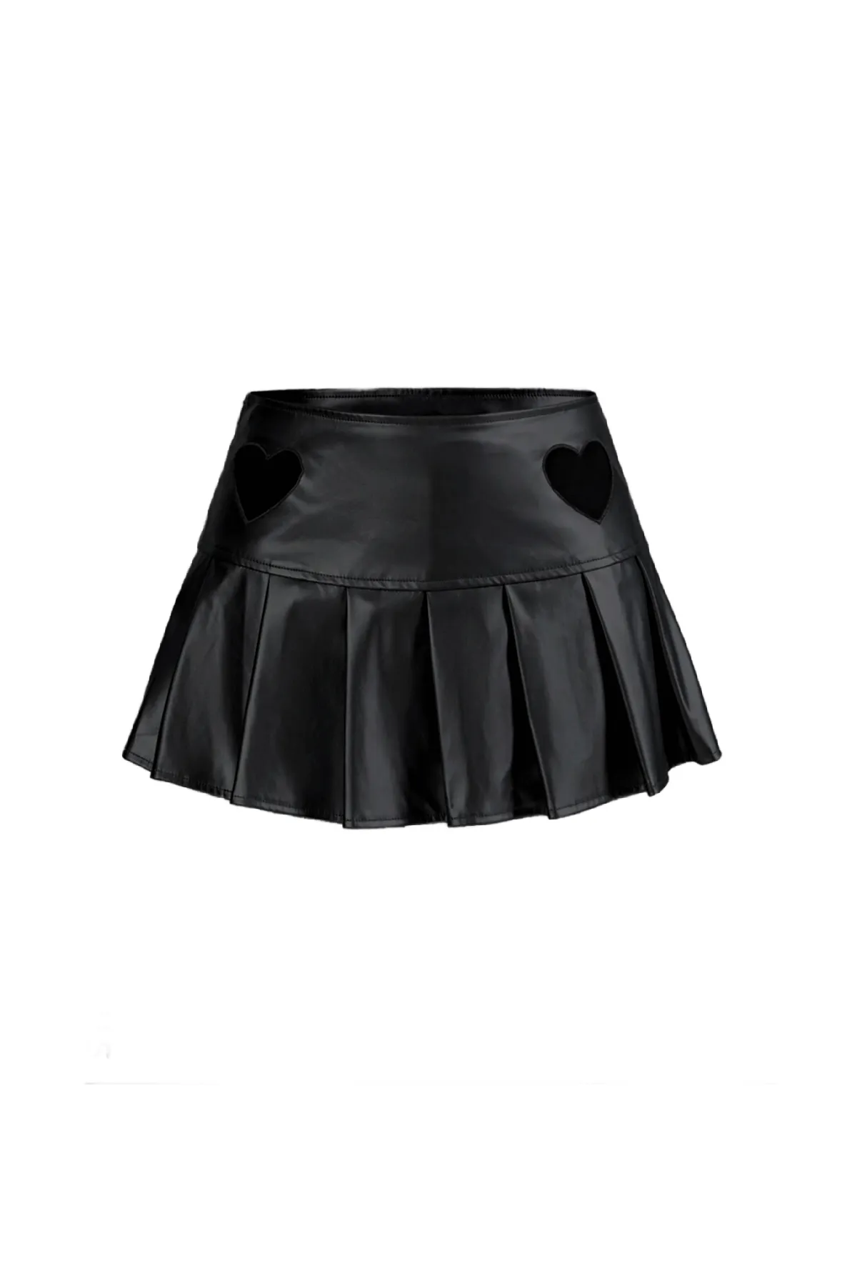 Twisted Faux Leather Heart Mini Skirt (Black)