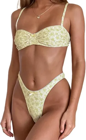 UAURORAO Women Ruffle Bikini Sets Halter Wavy Two Piece Bathing Suit Cute Frill Cheeky Bikinis Triangle Swimsuit