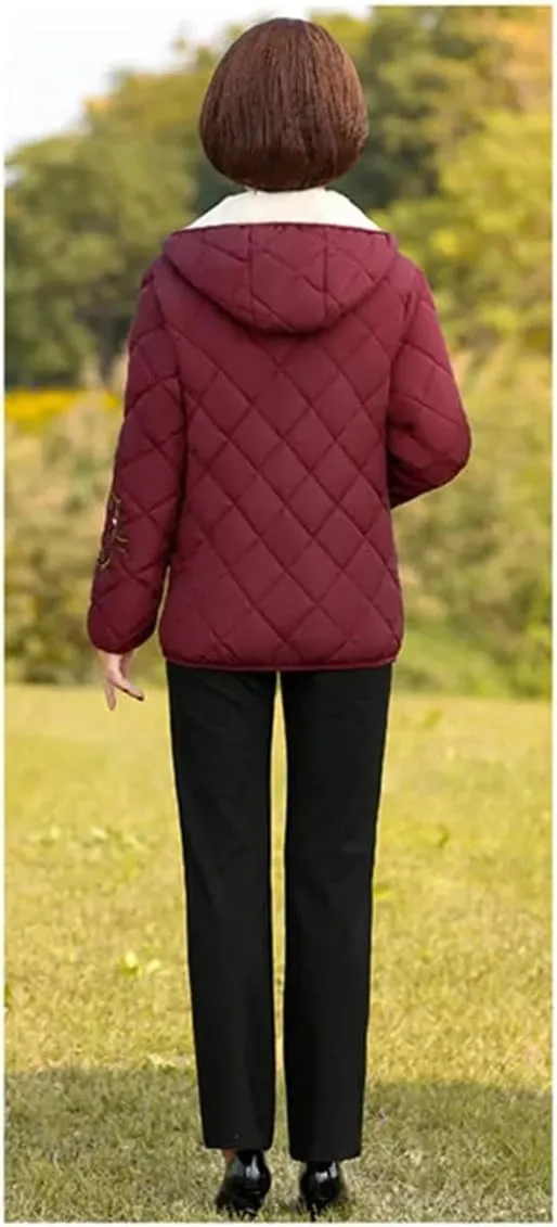 UIOKLMJH Middle Aged Mom's Cotton Coat Women's Padded Jacket Fleece Thick Coat Autumn Winter Office Outerwear