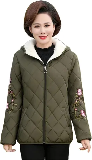 UIOKLMJH Middle Aged Mom's Cotton Coat Women's Padded Jacket Fleece Thick Coat Autumn Winter Office Outerwear