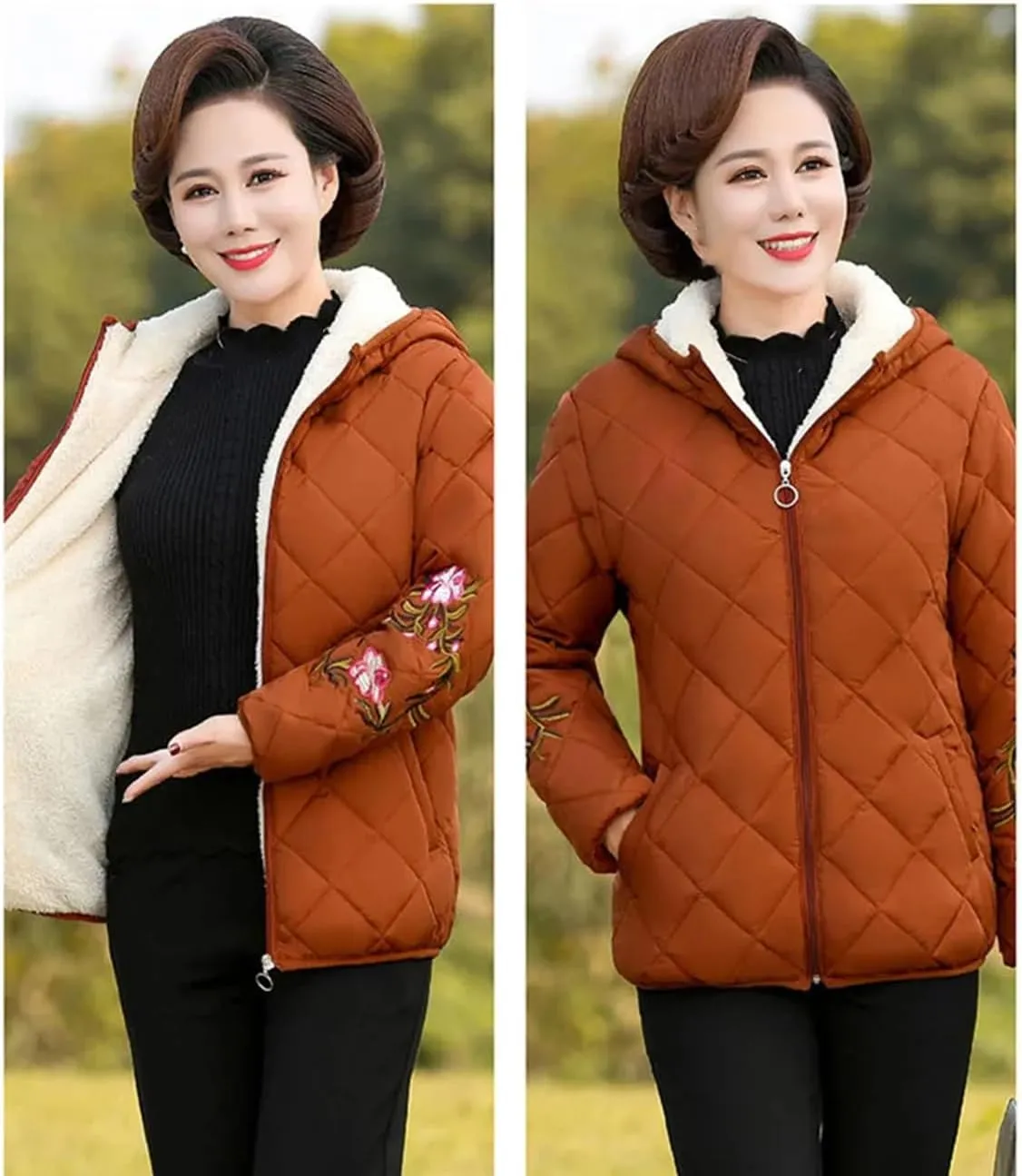 UIOKLMJH Middle Aged Mom's Cotton Coat Women's Padded Jacket Fleece Thick Coat Autumn Winter Office Outerwear