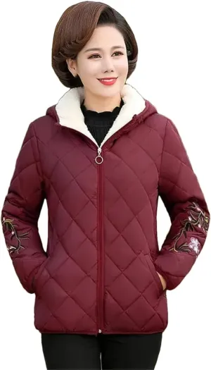 UIOKLMJH Middle Aged Mom's Cotton Coat Women's Padded Jacket Fleece Thick Coat Autumn Winter Office Outerwear