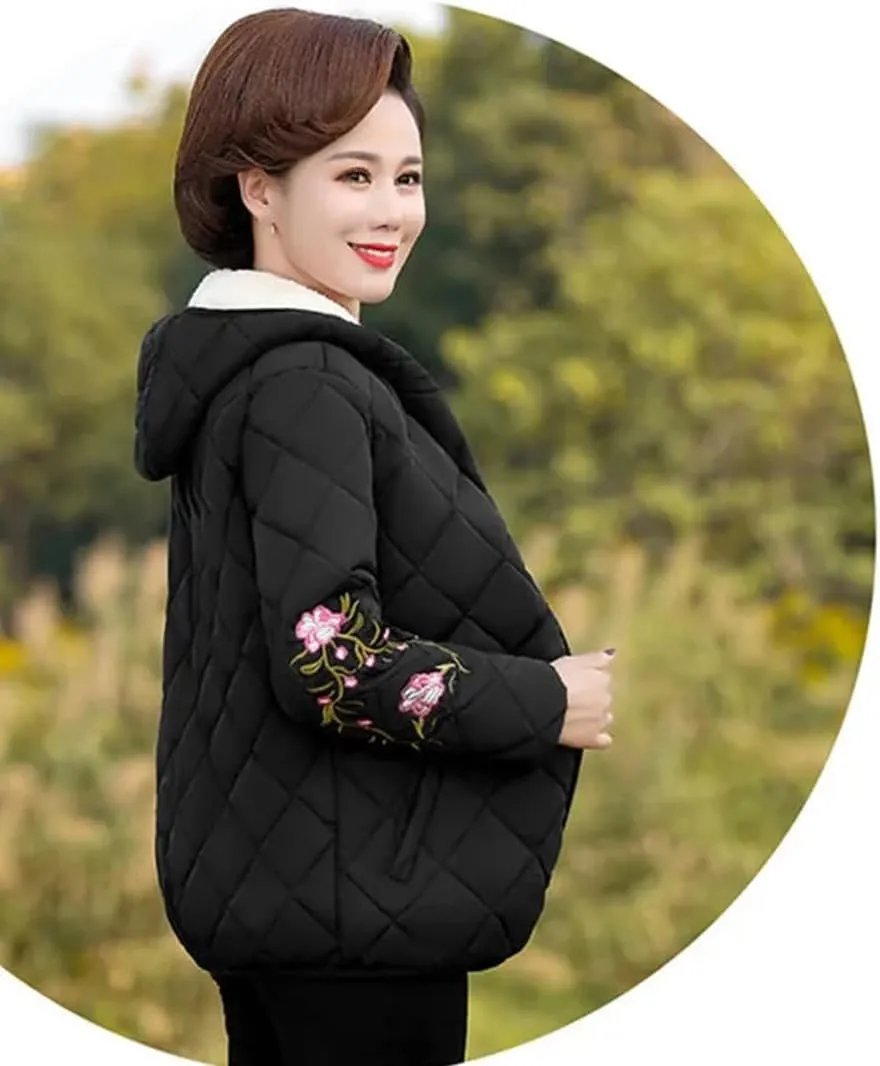 UIOKLMJH Middle Aged Mom's Cotton Coat Women's Padded Jacket Fleece Thick Coat Autumn Winter Office Outerwear