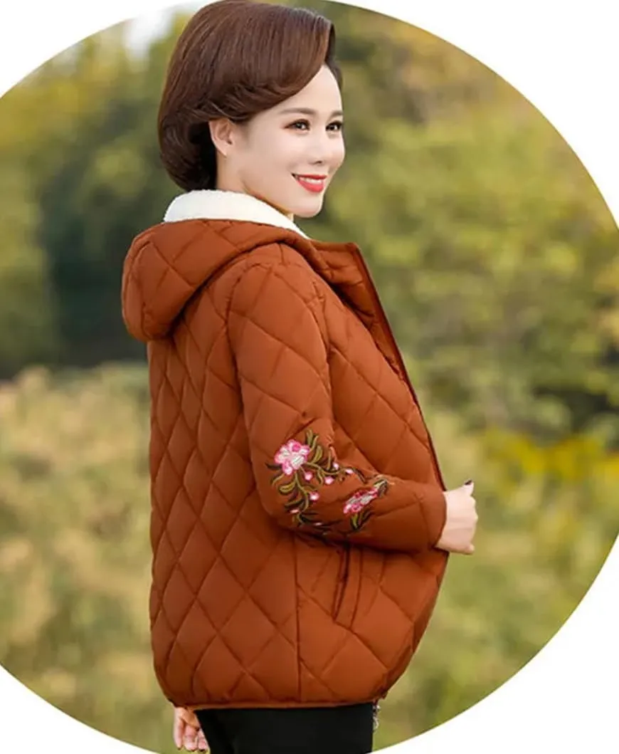 UIOKLMJH Middle Aged Mom's Cotton Coat Women's Padded Jacket Fleece Thick Coat Autumn Winter Office Outerwear