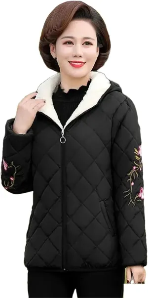 UIOKLMJH Middle Aged Mom's Cotton Coat Women's Padded Jacket Fleece Thick Coat Autumn Winter Office Outerwear
