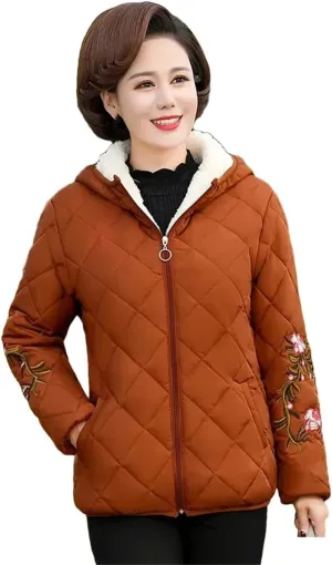 UIOKLMJH Middle Aged Mom's Cotton Coat Women's Padded Jacket Fleece Thick Coat Autumn Winter Office Outerwear