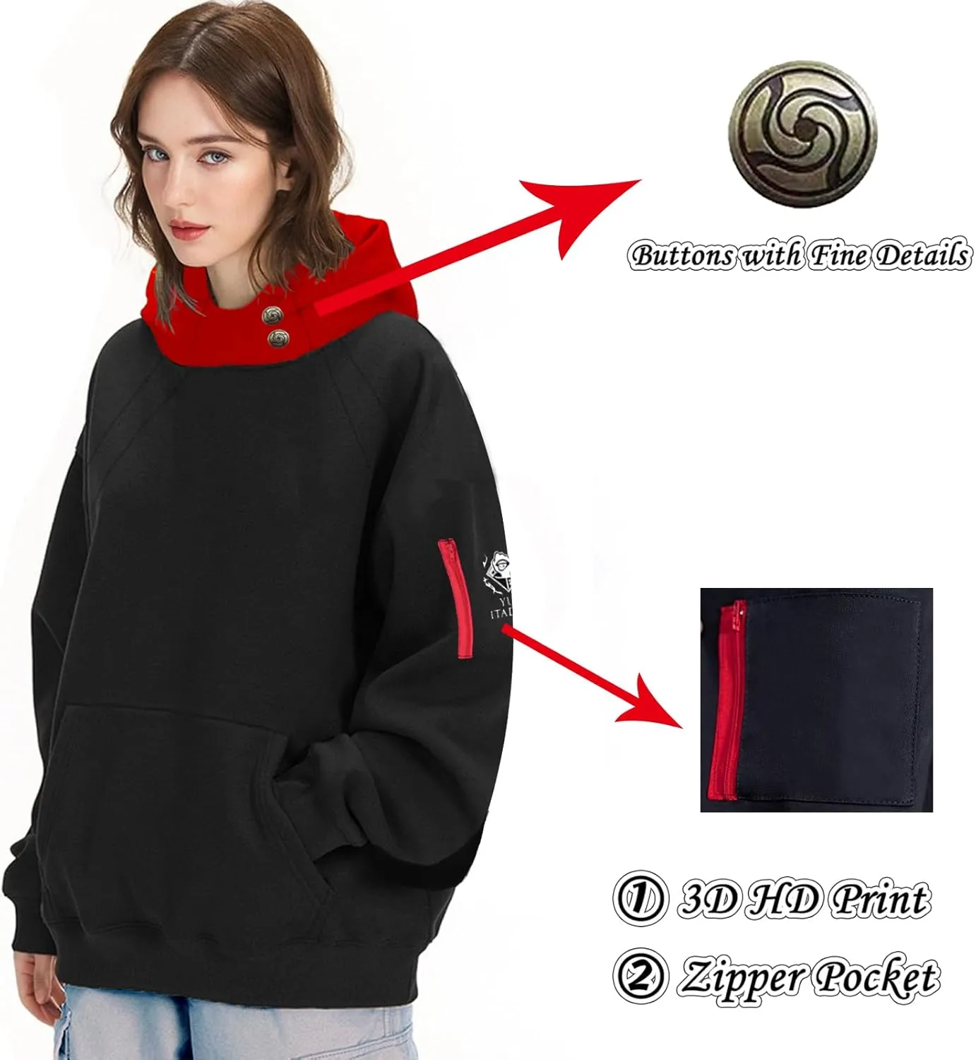 Unisex Anime Hoodie Cosplay Costume Men Black 3D Novelty Hooded Sweatshirt Pullover Jacket Outerwear Coat for Women