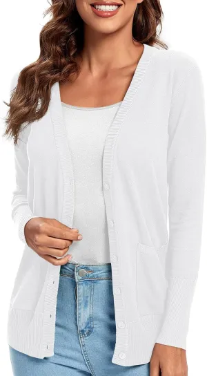 Urban CoCo Women's Lightweight Long Sleeve Cardigan Sweaters V-Neck Button Down Knit Sweater with Pockets