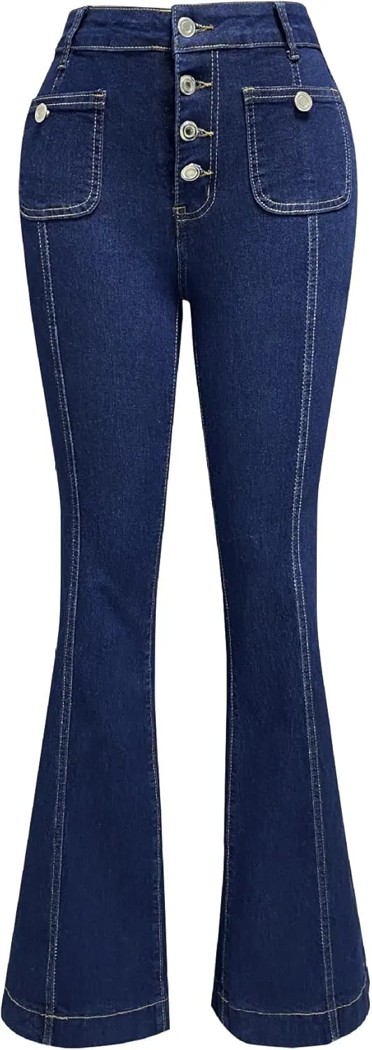 utcoco Womens 2025 High Waist Jeans Retro Button Denim Trouser Elegant Flare Jeans