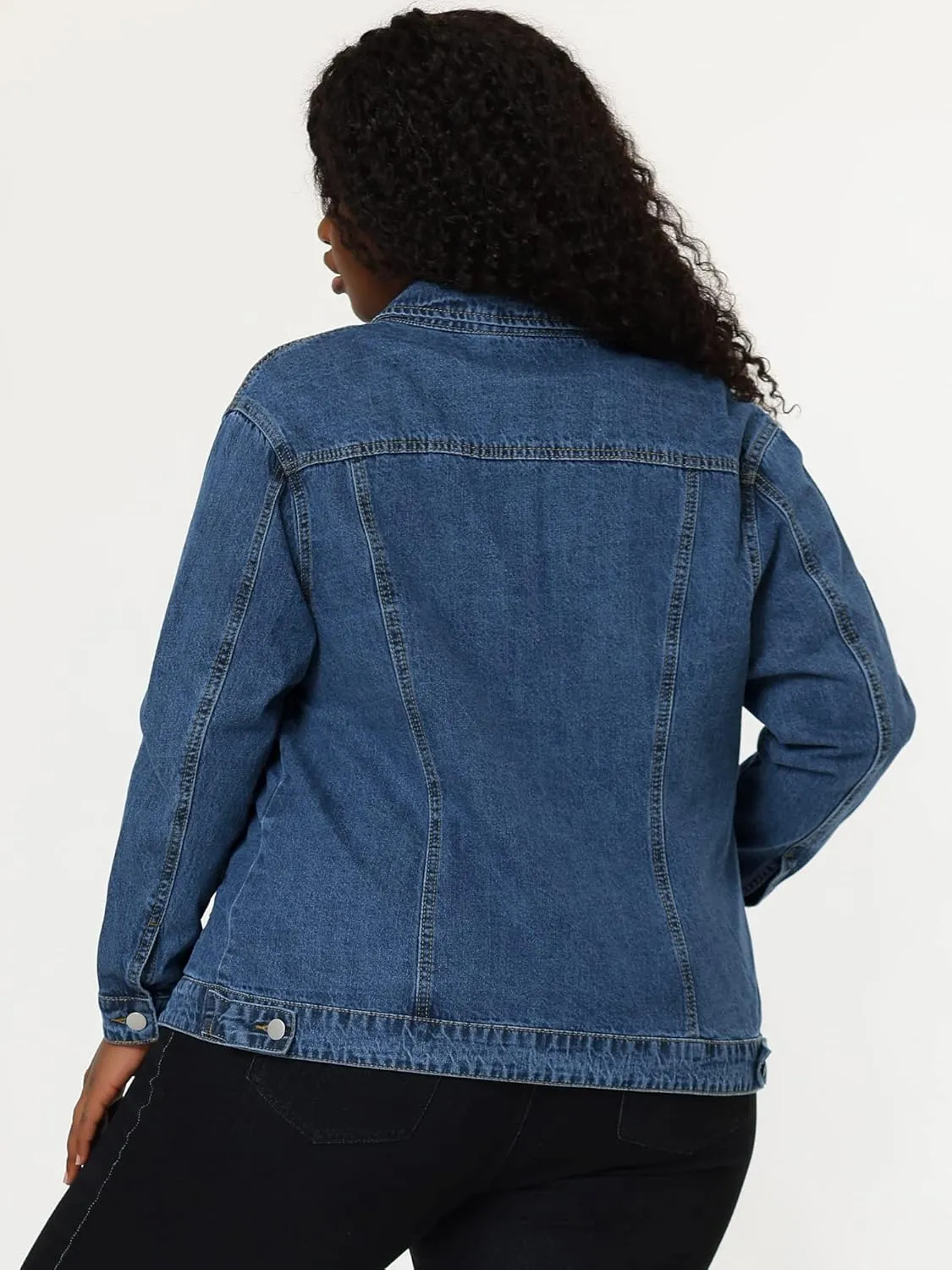 uxcell Women's Plus Size Jean Jacket Stitching Button Front Washed Western Outfit Denim Jacket