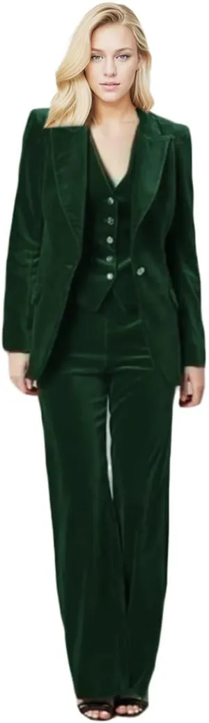 Velvet Pant Suit for Women 3 PC Peak Lapel Office Work Suit Business Suit Blazer Vest Pants Prom Suit