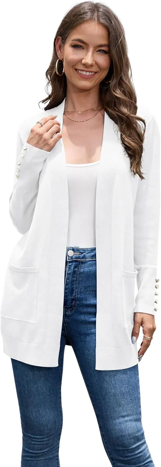 VIISHOW Women Cardigan Sweater Lightweight Open Front Long Sleeve Soft Fine Knit Casual Trendy Kimono Cardigans with Pockets