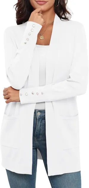 VIISHOW Women Cardigan Sweater Lightweight Open Front Long Sleeve Soft Fine Knit Casual Trendy Kimono Cardigans with Pockets