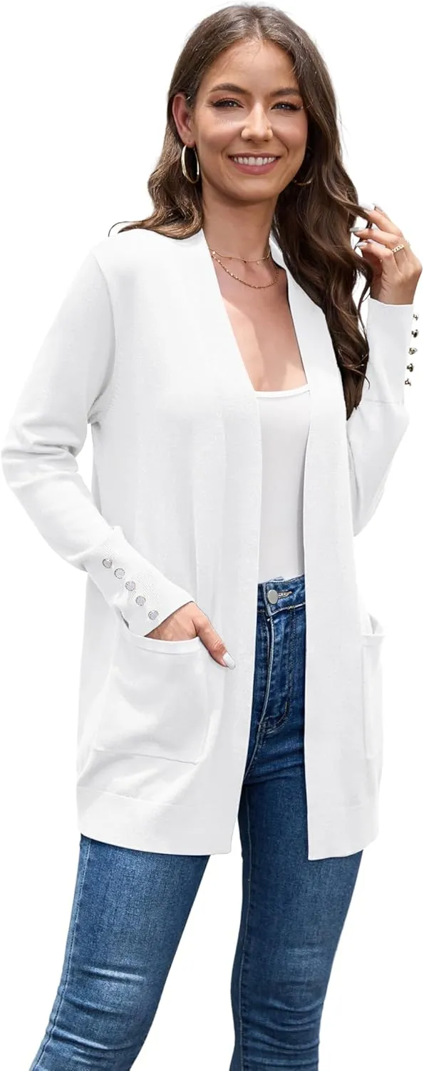 VIISHOW Women Cardigan Sweater Lightweight Open Front Long Sleeve Soft Fine Knit Casual Trendy Kimono Cardigans with Pockets