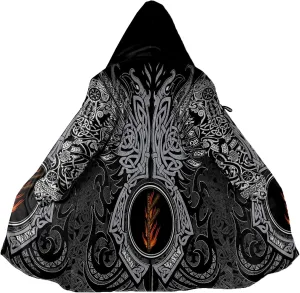Viking Rune Men's Winter Hooded Cloak Thickened Warm Parka Norse Mythology Casual Jacket Outerwear Faux Cashmere Coat