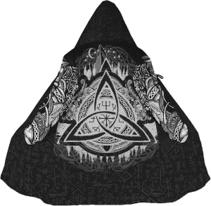 Viking Rune Men's Winter Hooded Cloak Thickened Warm Parka Norse Mythology Casual Jacket Outerwear Faux Cashmere Coat