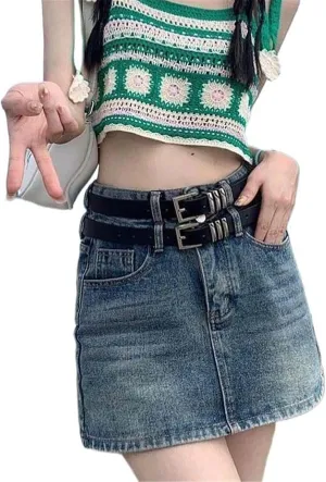 Vintage High-Waisted Denim Skirt Women Summer Slimming Design Hottie Wrapped Hip Half Dress Short Jeans Female Blue XS