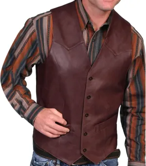 Vintage Leather Vest for Men Slim Fit V Neck Button Down Waistcoat Western Cowboy Vest Retro Sleeveless Jacket Brown