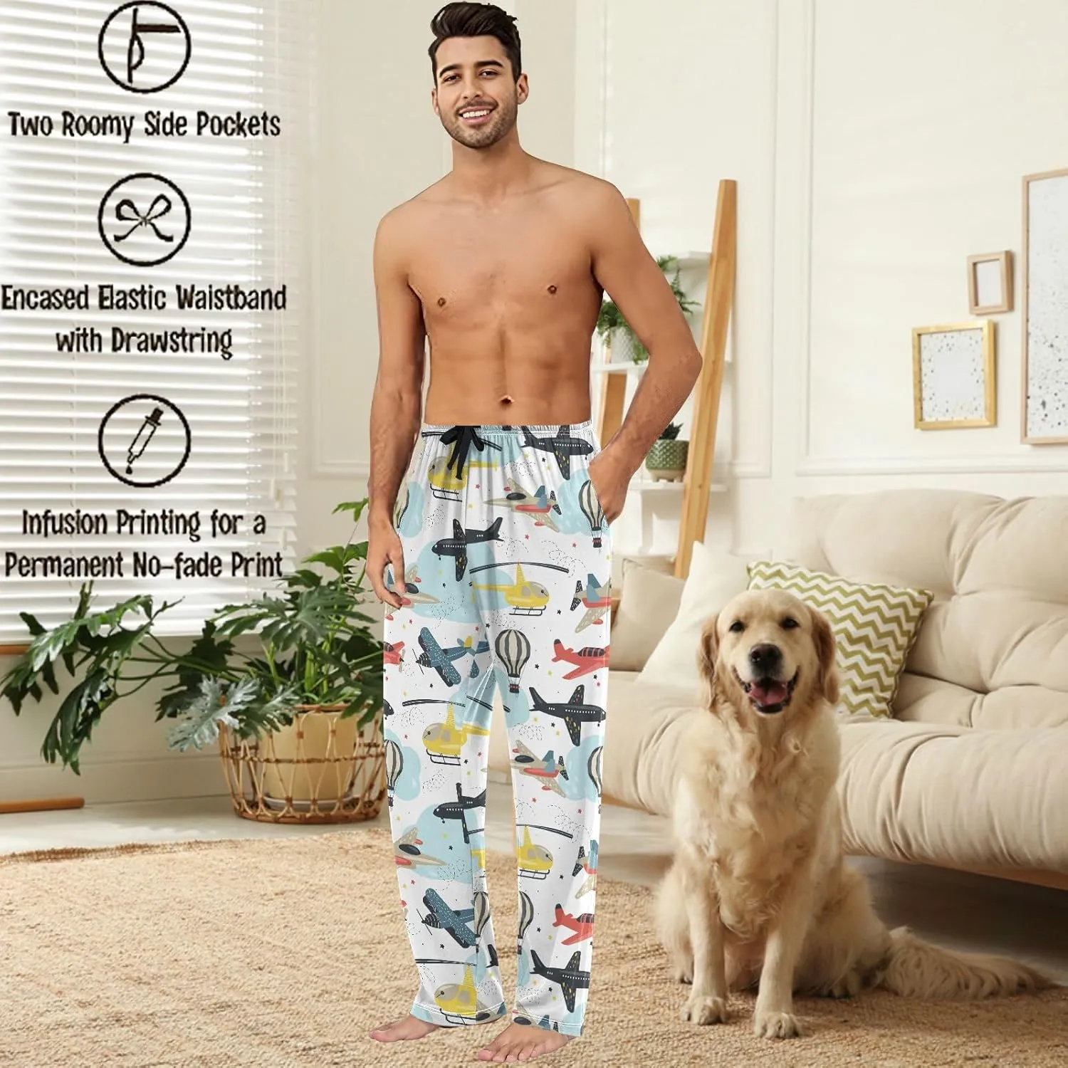 visesunny Men's Pajama Pants 100% Cotton Lounge Soft Warm Sleepwear Pants PJ Bottoms Drawstring and Pockets