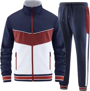 W JIANWANG Men's Casual Tracksuits Long Sleeve Jogging Suits Sweatsuit Sets Track Jackets and Pants 2 Piece Outfit