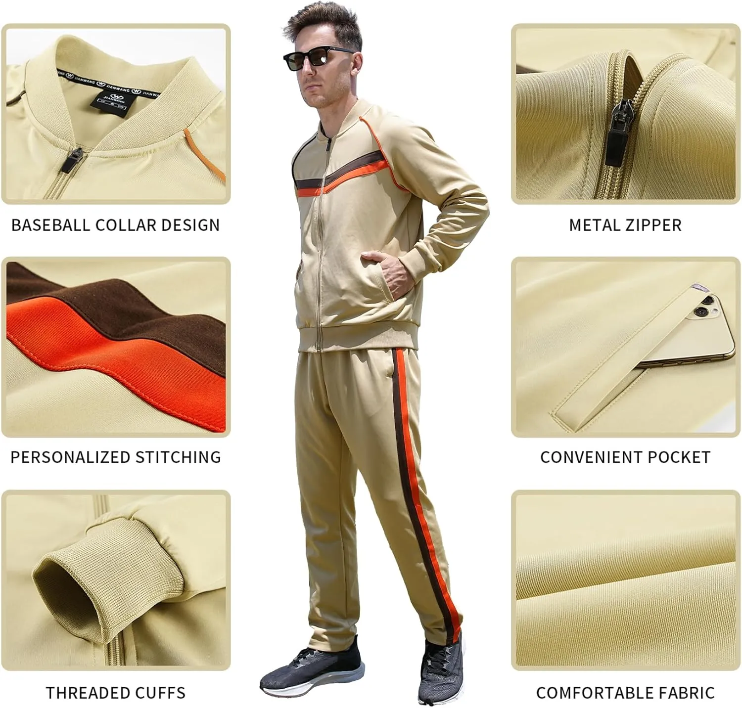 W JIANWANG Men's Casual Tracksuits Long Sleeve Jogging Suits Sweatsuit Sets Track Jackets and Pants 2 Piece Outfit