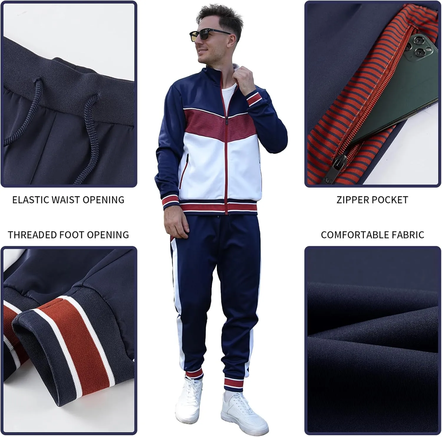 W JIANWANG Men's Casual Tracksuits Long Sleeve Jogging Suits Sweatsuit Sets Track Jackets and Pants 2 Piece Outfit