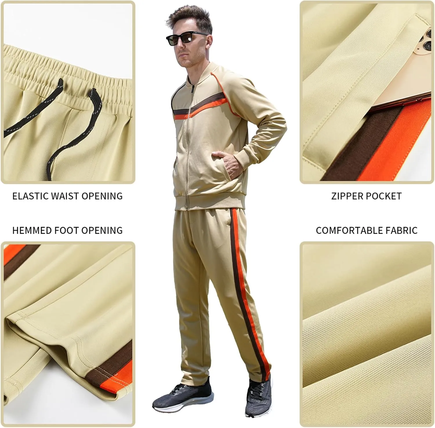W JIANWANG Men's Casual Tracksuits Long Sleeve Jogging Suits Sweatsuit Sets Track Jackets and Pants 2 Piece Outfit