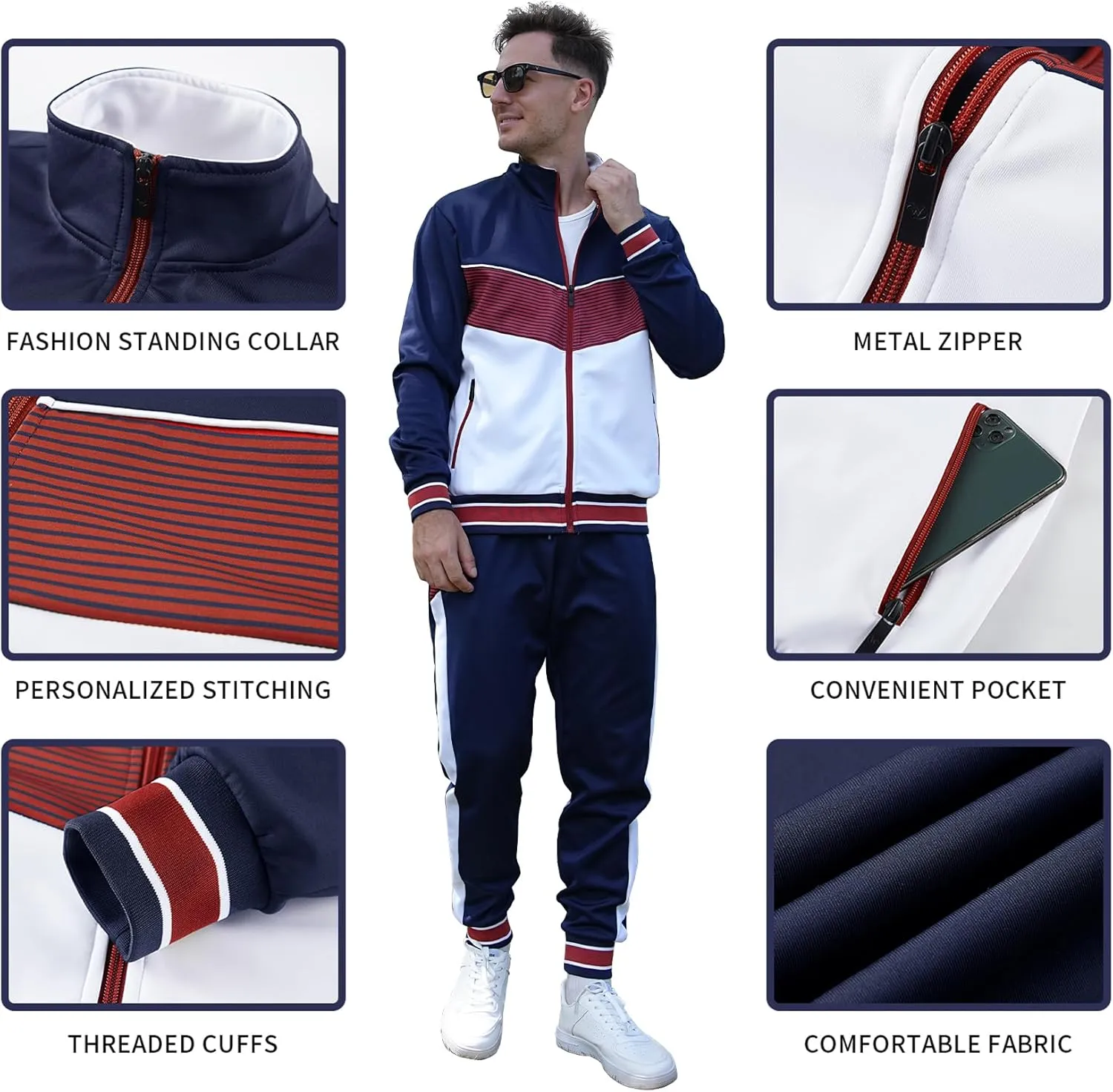 W JIANWANG Men's Casual Tracksuits Long Sleeve Jogging Suits Sweatsuit Sets Track Jackets and Pants 2 Piece Outfit