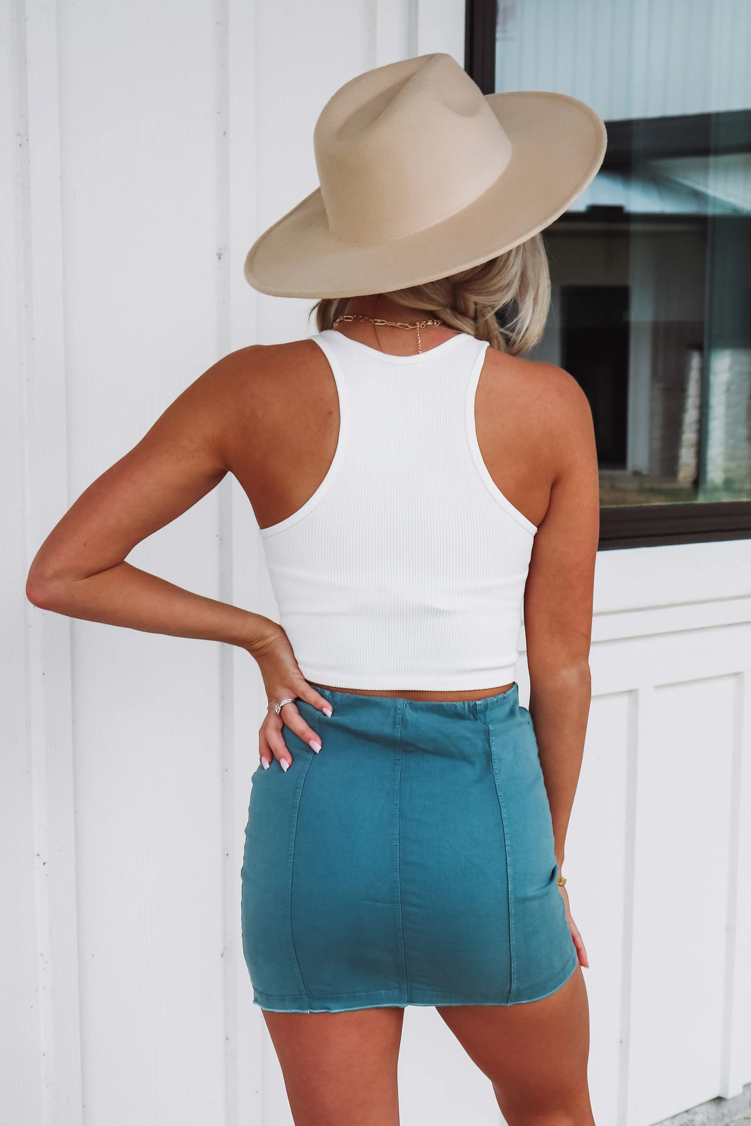 Washed Panel Mini Skirt- Teal