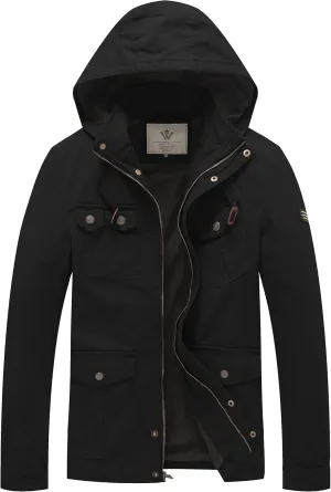 WenVen Men's Casual Canvas Cotton Jacket Hooded Military Utility Jacket