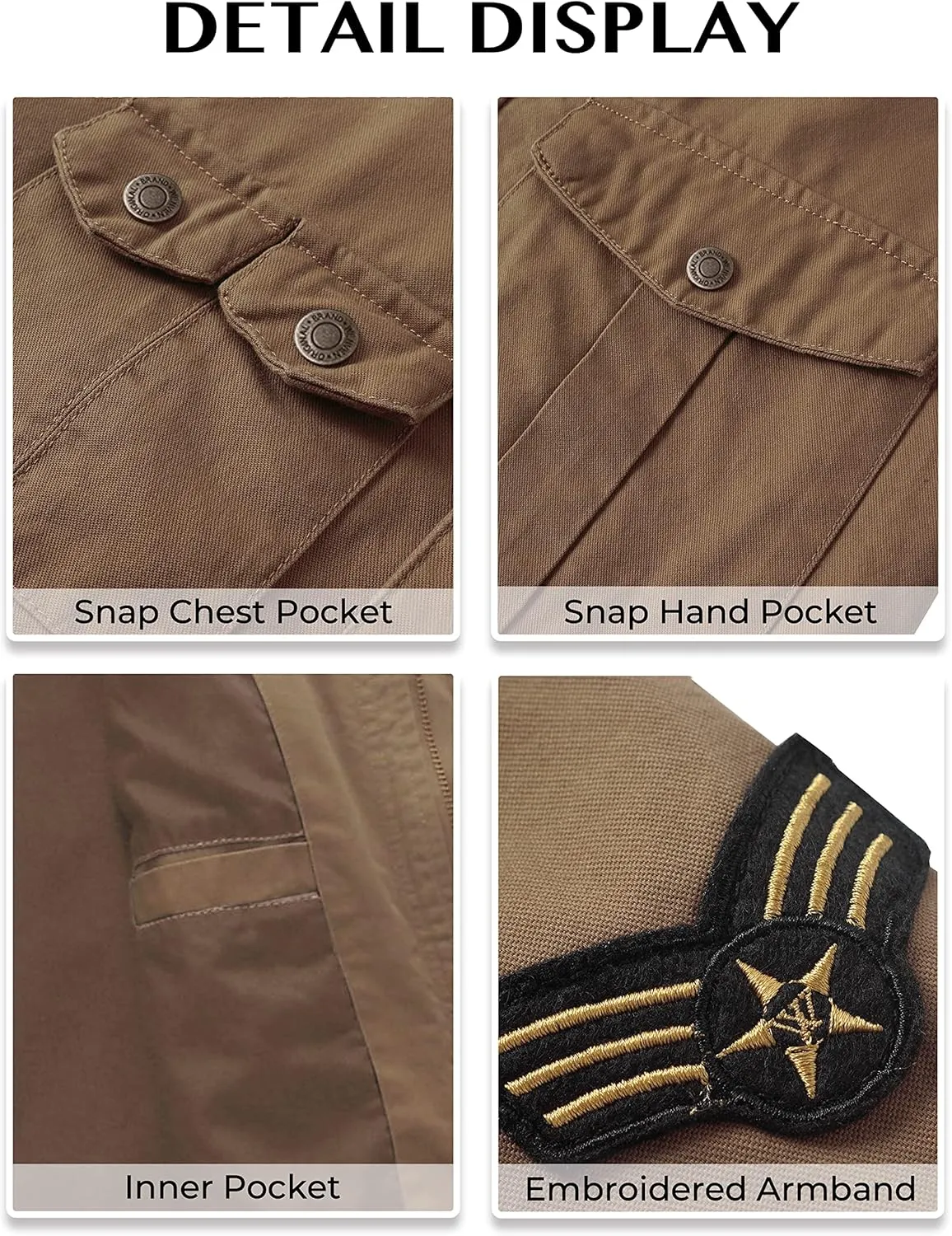 WenVen Men's Casual Canvas Cotton Jacket Hooded Military Utility Jacket