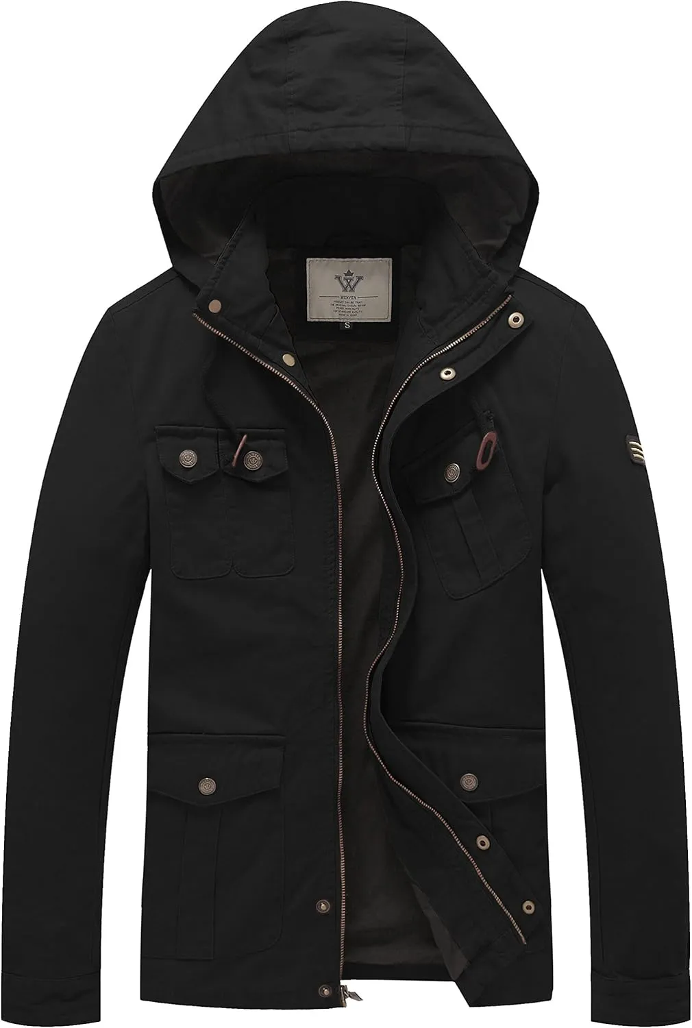 WenVen Men's Casual Canvas Cotton Jacket Hooded Military Utility Jacket