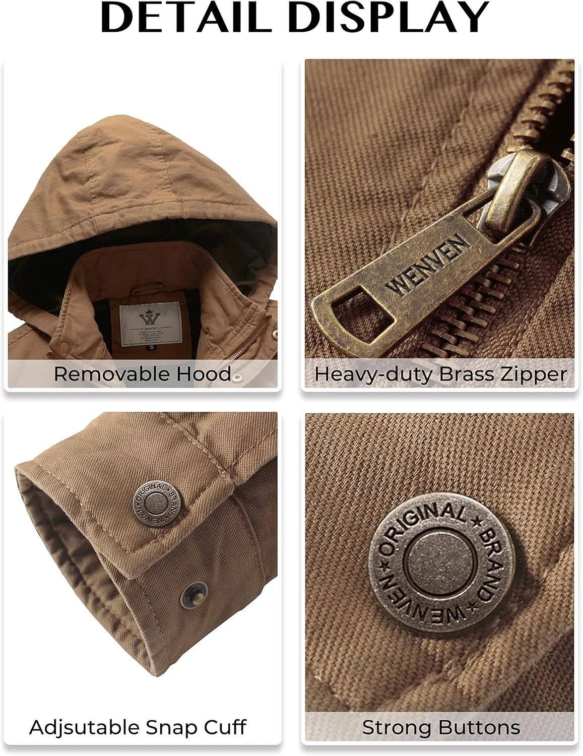 WenVen Men's Casual Canvas Cotton Jacket Hooded Military Utility Jacket