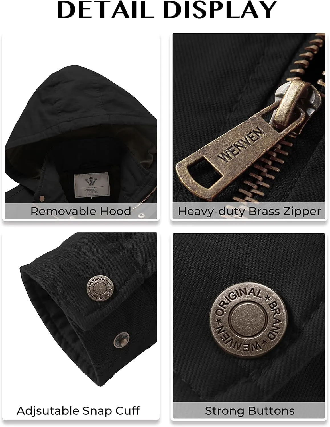 WenVen Men's Casual Canvas Cotton Jacket Hooded Military Utility Jacket