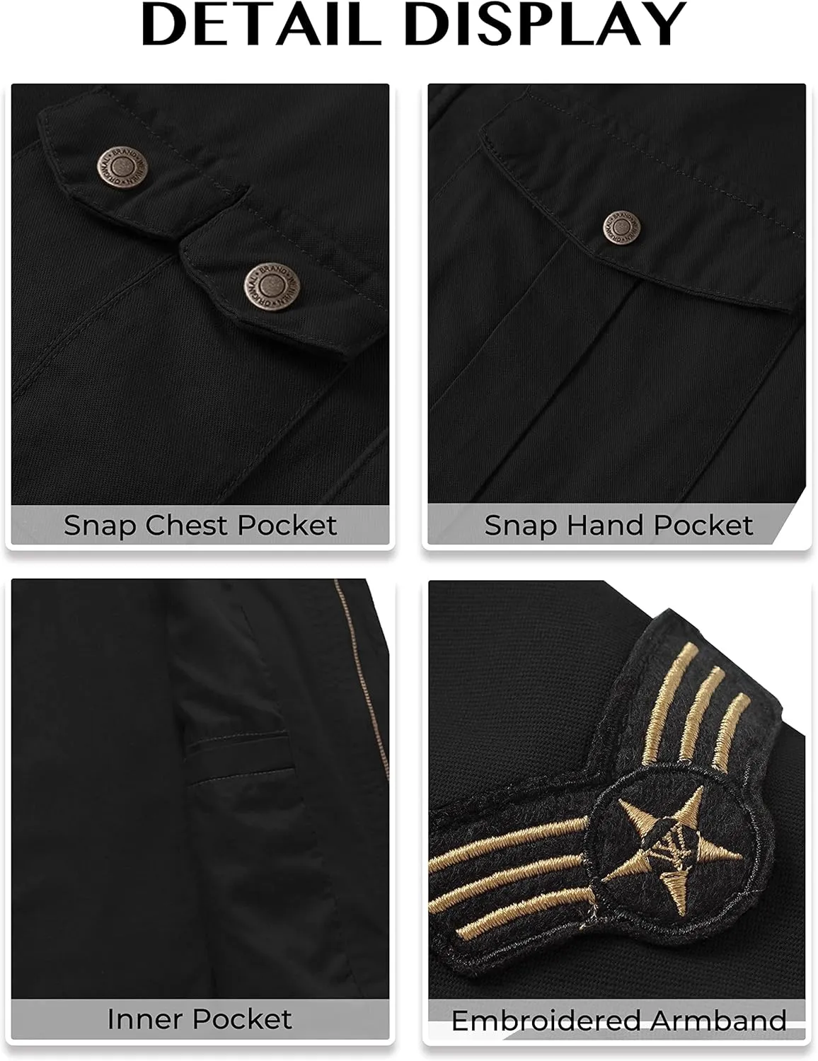 WenVen Men's Casual Canvas Cotton Jacket Hooded Military Utility Jacket